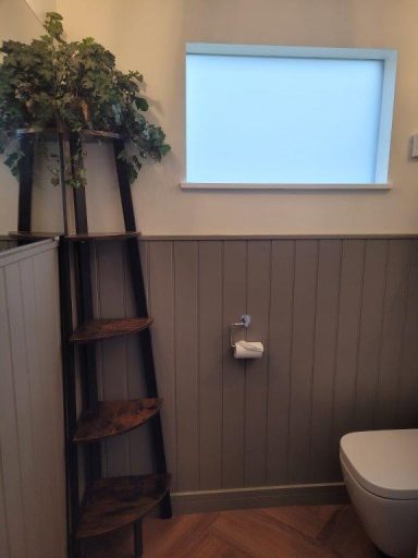 modern cottage bathroom with green plants